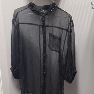 Elegant Black Sheer Button Down Shirt